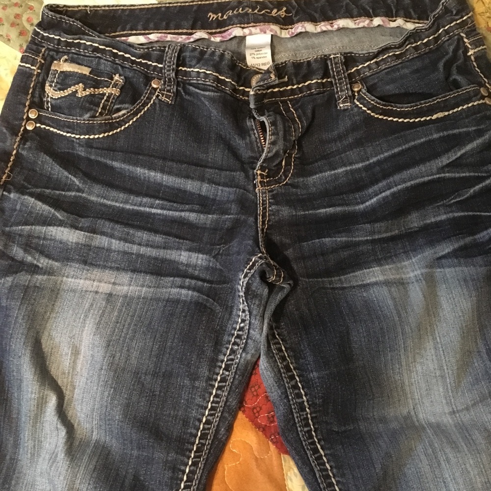 Maurice’s dark Capri with distress wash